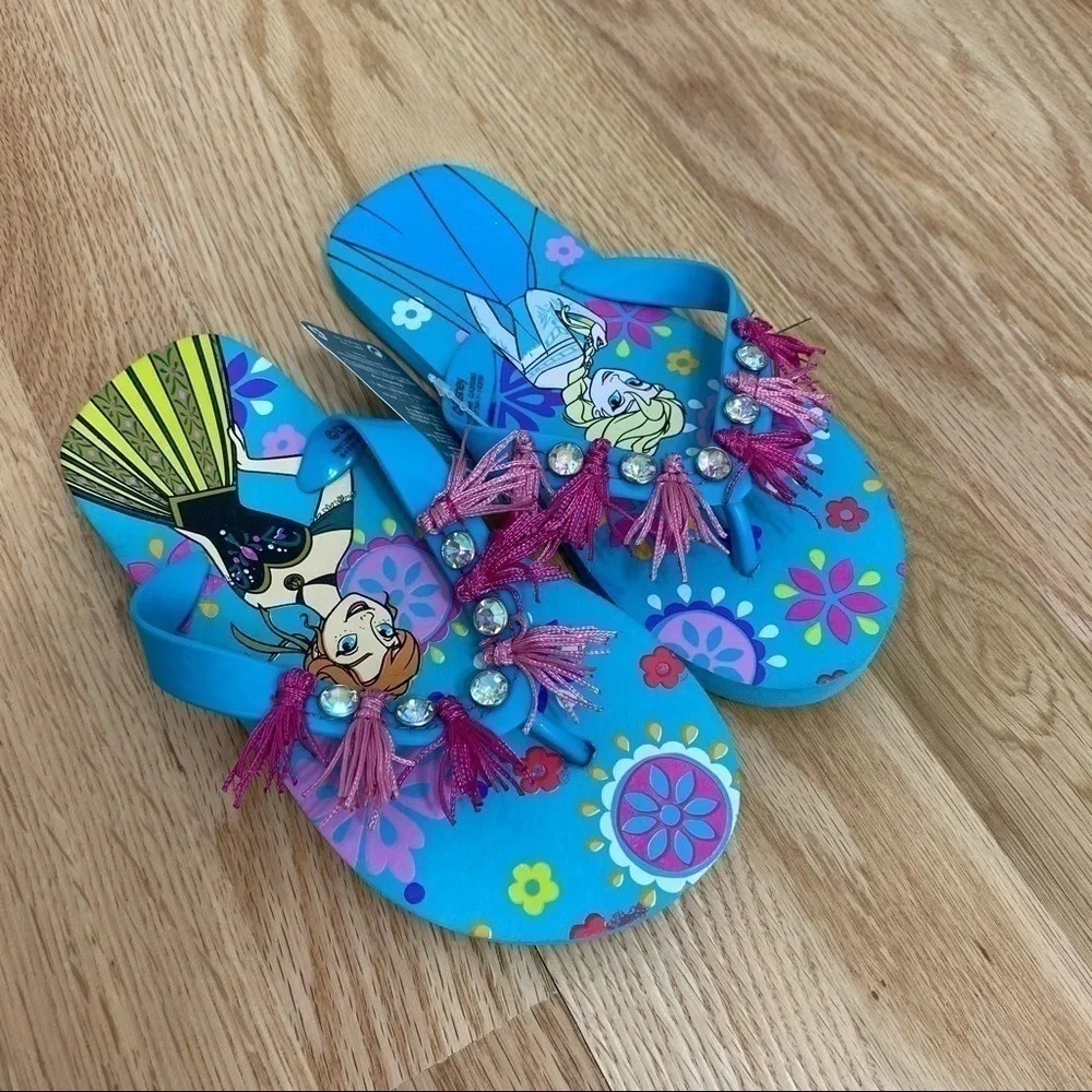Frozen Tassel Flip Flops Sandals NWT 13/1 Girls Disney Elsa Anna